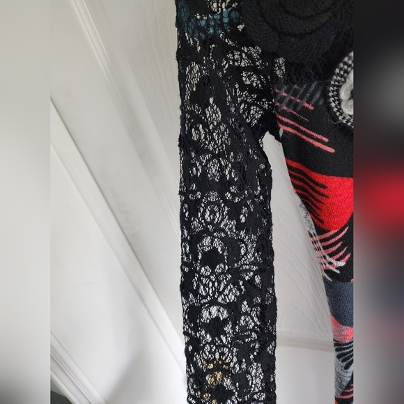 Colori Mixed Media Graffiti dress with Lace and crochet flowers Art To Wear Sm - Picture 5 of 7